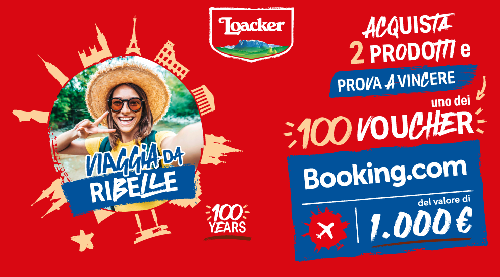 Immagine decorativa per desktop che spiega la meccanica di gioco: Con l'acquisto di 2 prodotti puoi vincere uno dei 100 voucher booking da 1000 euro